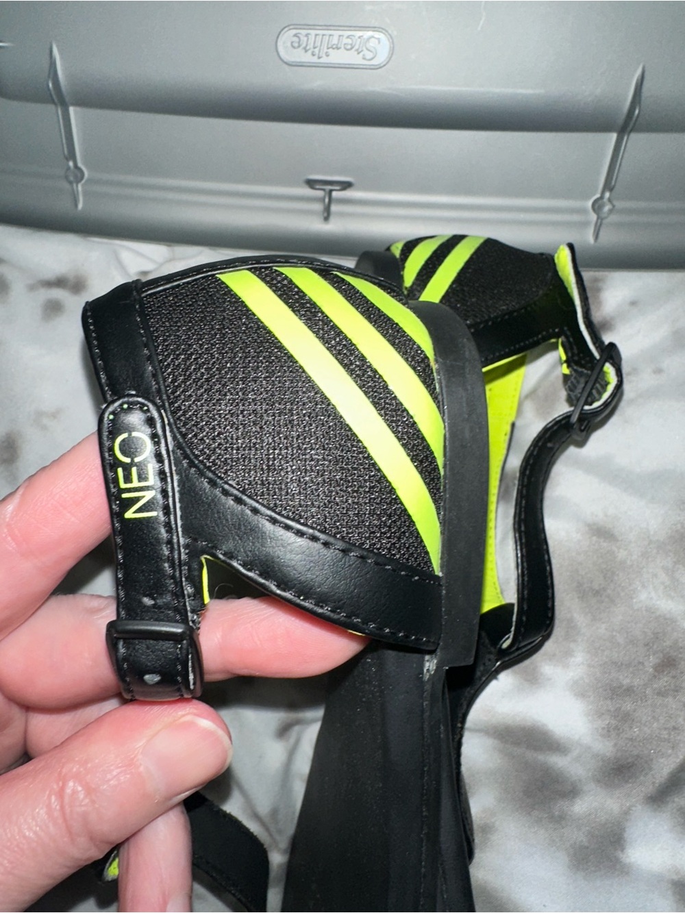 adidas Neo Black Sandals with Neon Heel Accent - Picture 5 of 16